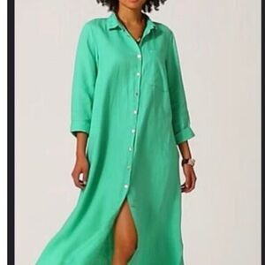 Green Button-Up Maxi Dress J Jill linen 2x
